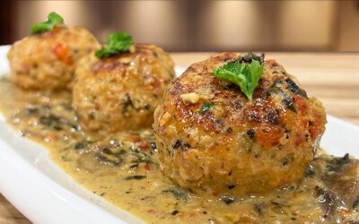 Amazing Chicken Meatballs Recipe In Creamy Spinach & Mushroom Sauce!