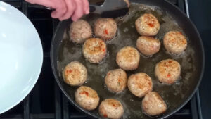 Chicken Meatballs - Fry until golden brown